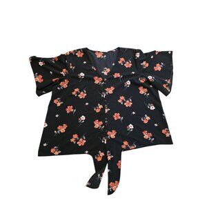 Women’s Black Floral Tie-Front Blouse –  2X